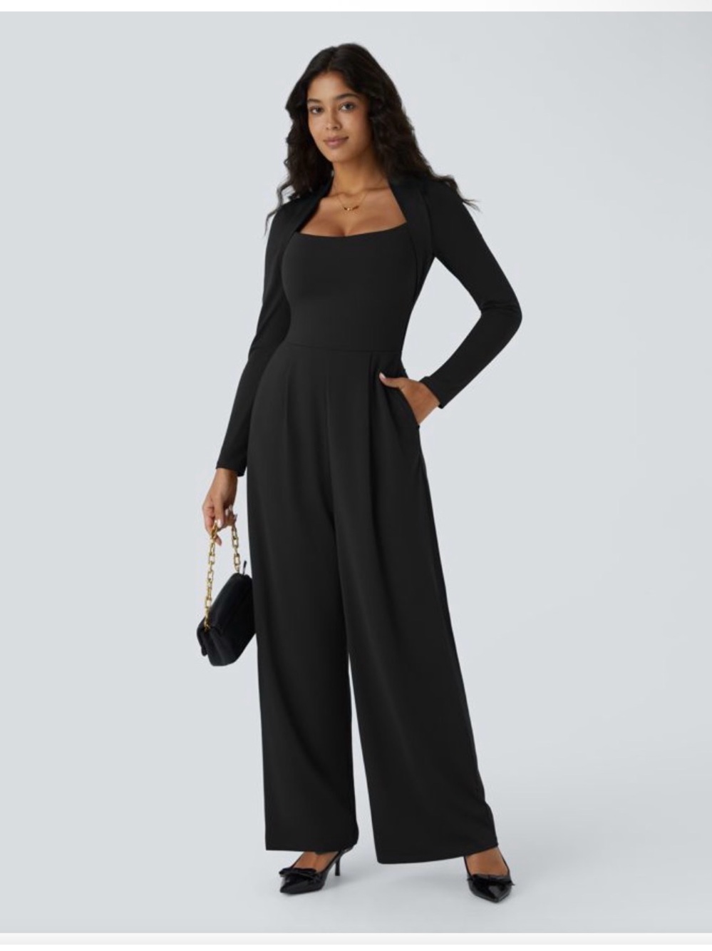 NWT Halara Long Sleeve Pocket Wide Leg Jumpsuit-Easy Peezy Size Large - Picture 6 of 10